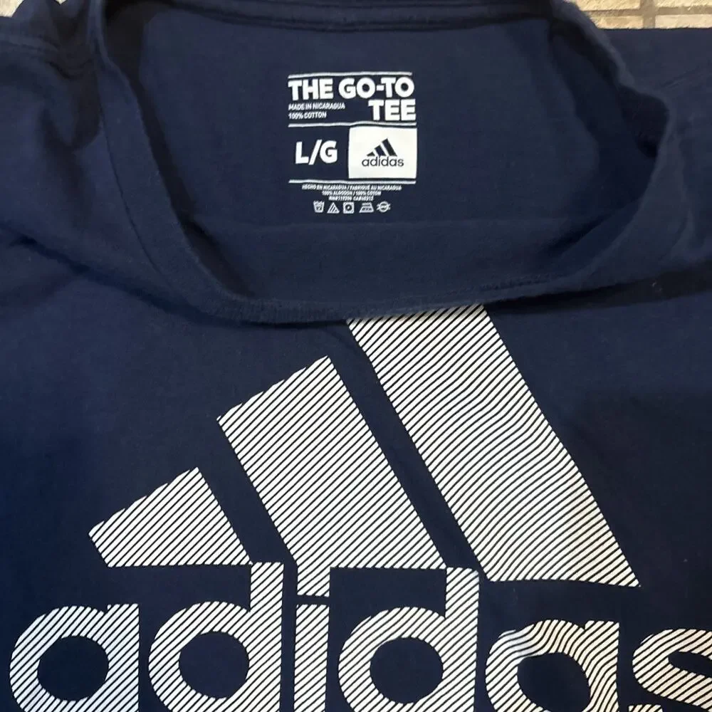 Adidas Navy Go-To Tee Sz L - Crew Neck Relaxed Fit Casual Cotton‎ T-Shirt Men